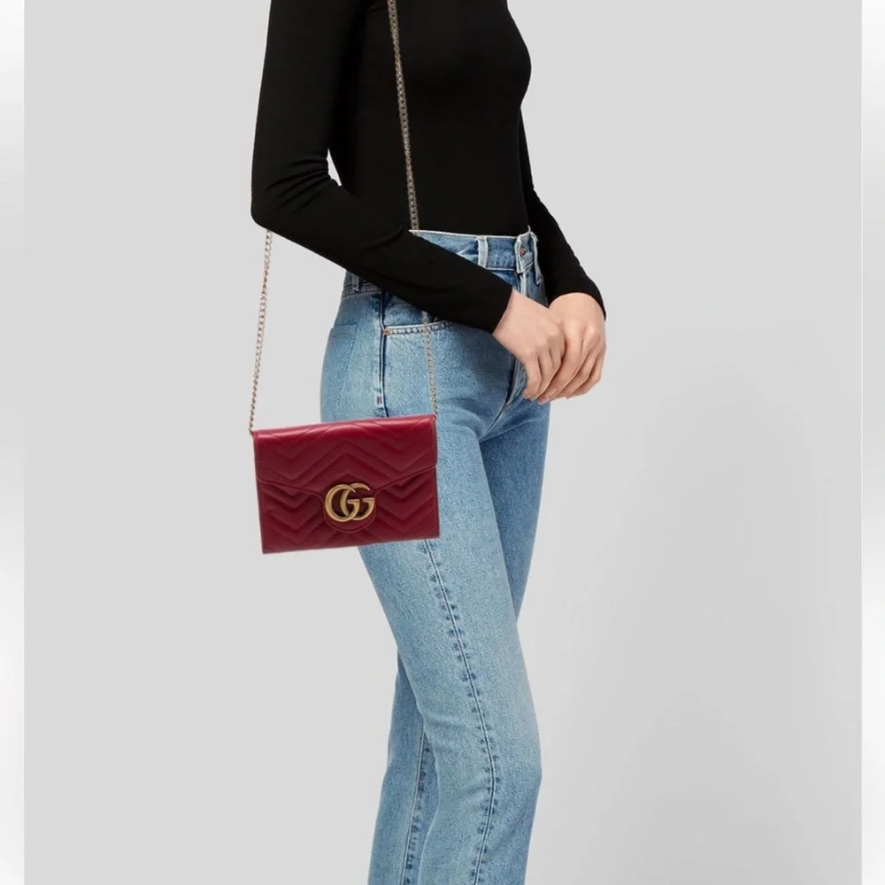 Gucci Red Chevron Quilted Leather Crossbody with Gold Double G